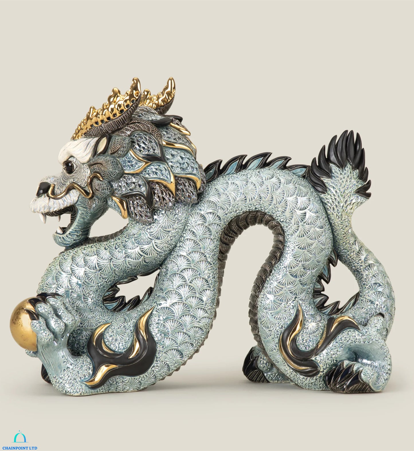 Zainab Blue Gold Ceramic Dragon