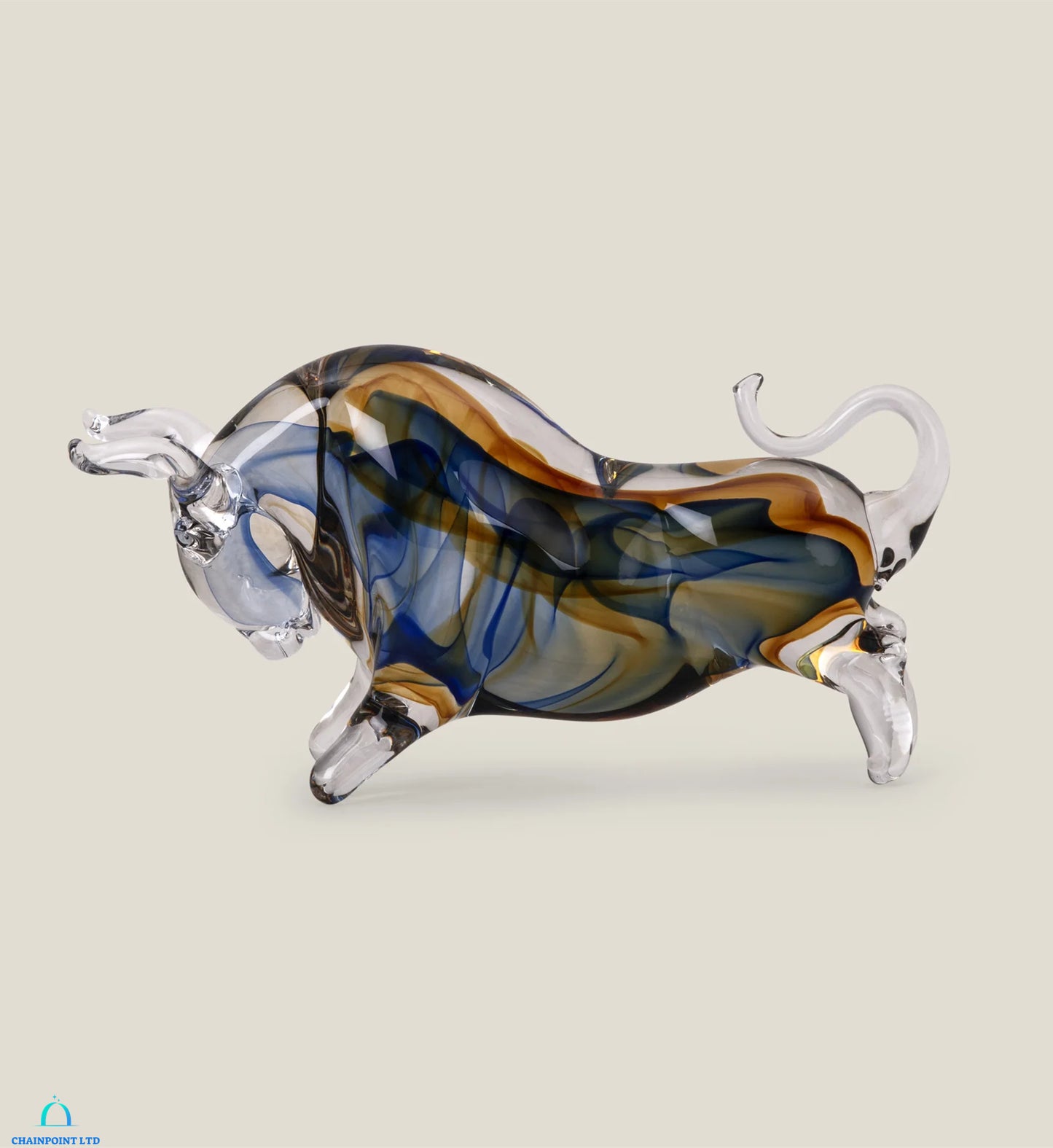 Lati blue glass bull sculpture