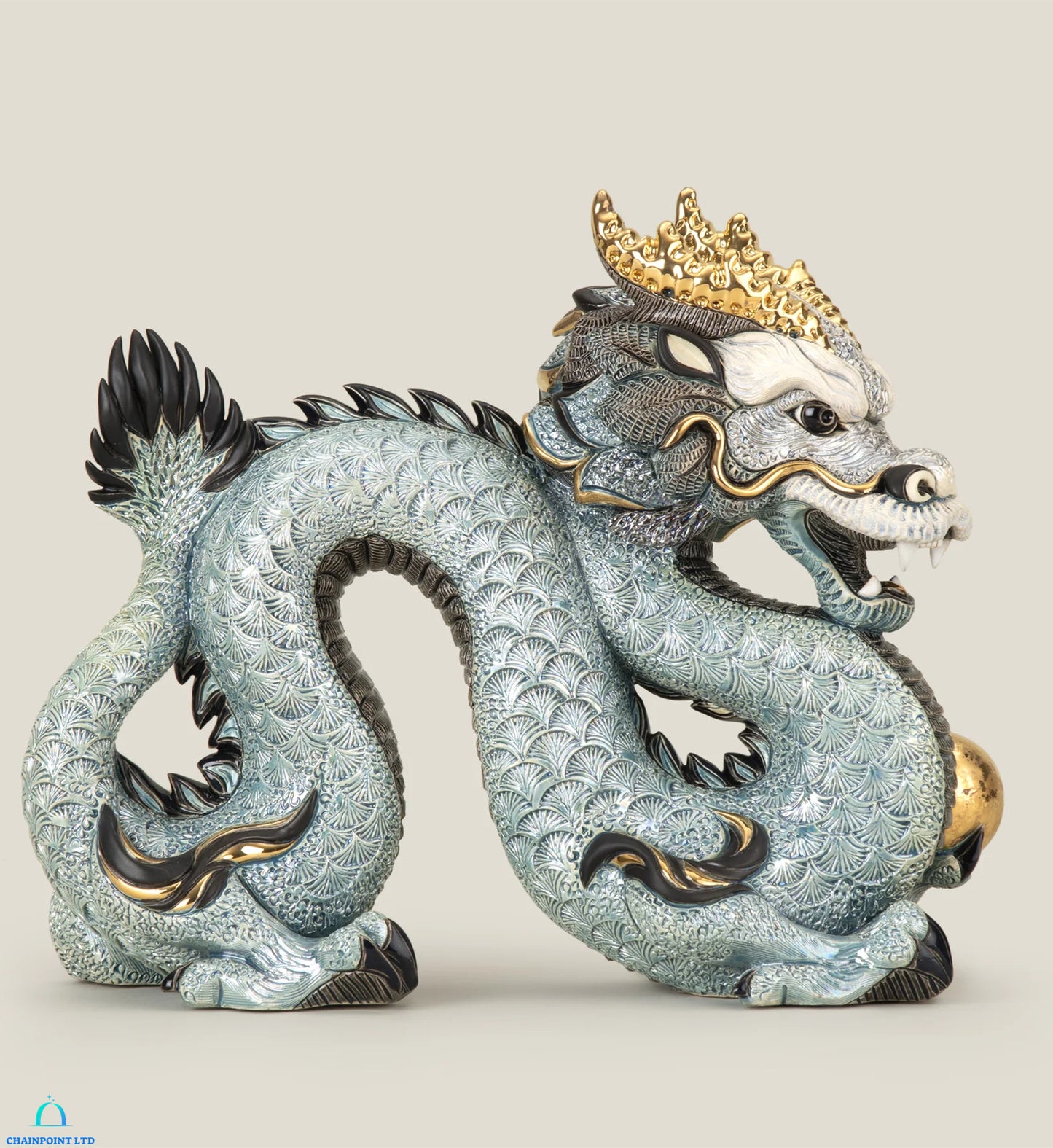 Zainab Blue Gold Ceramic Dragon