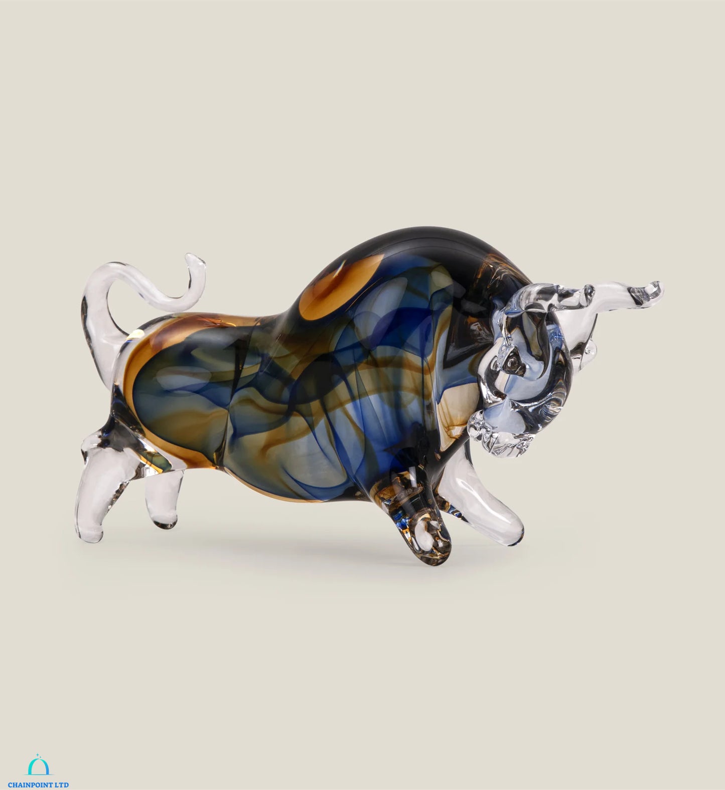 Lati blue glass bull sculpture