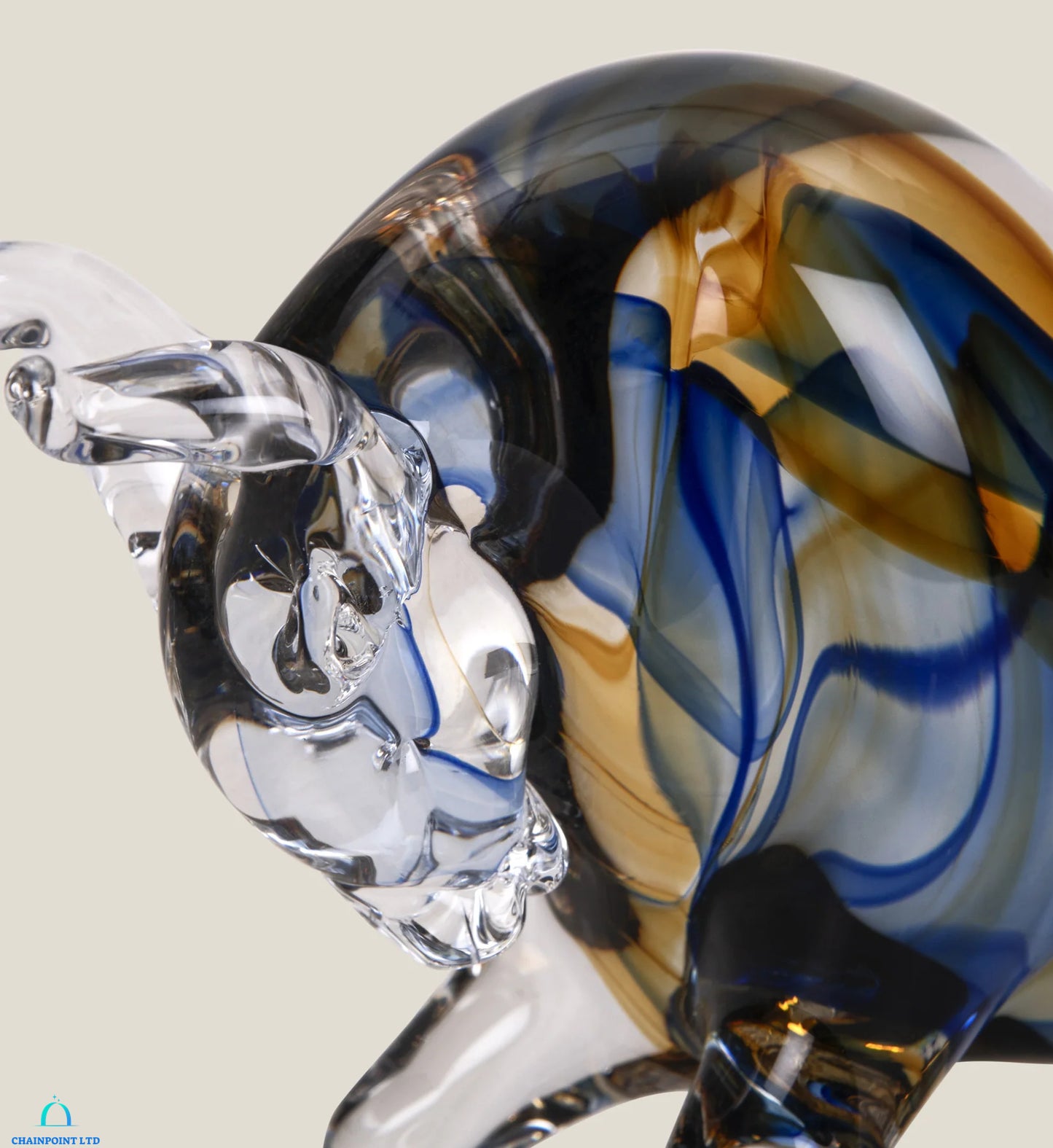 Lati blue glass bull sculpture