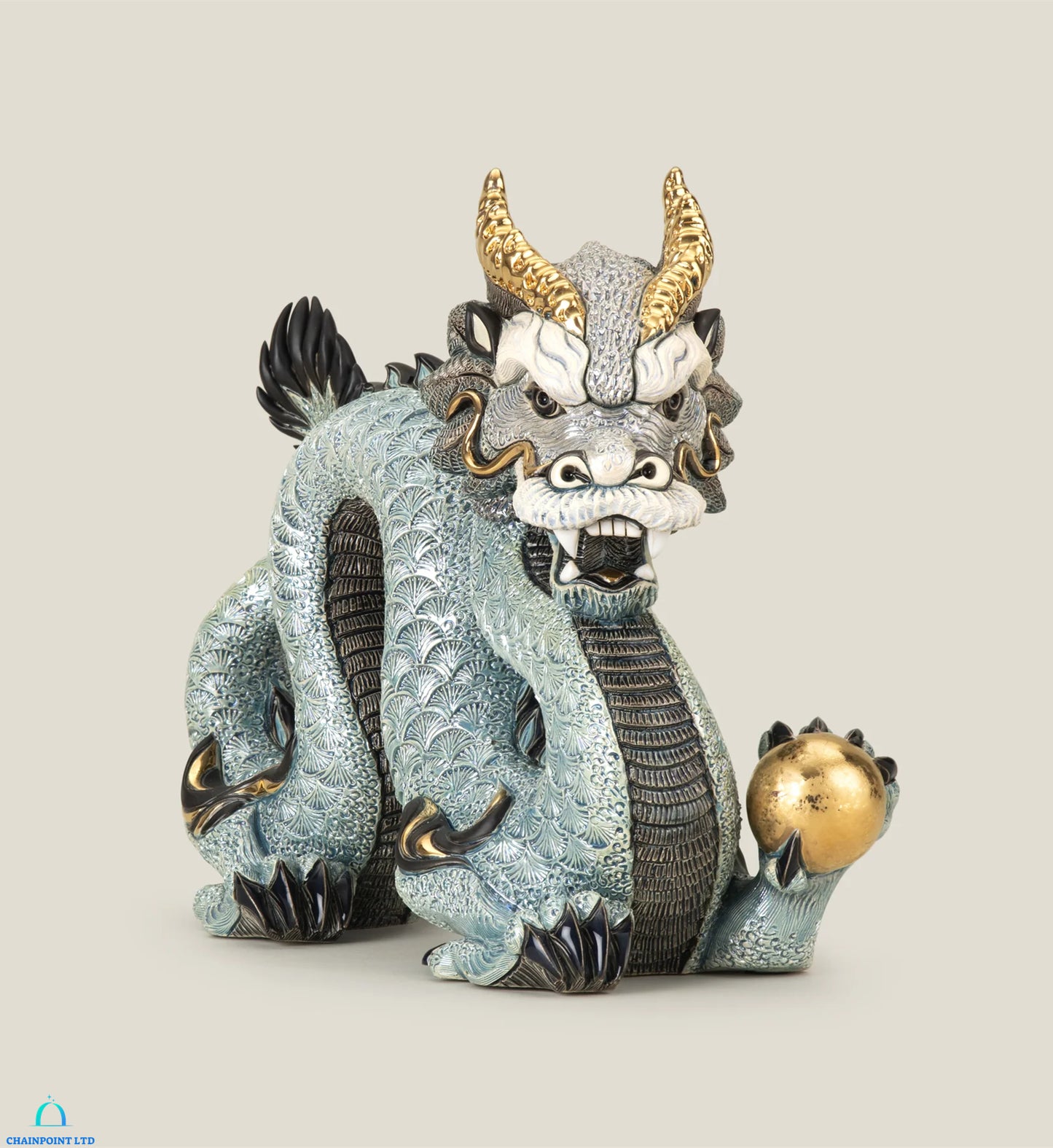 Zainab Blue Gold Ceramic Dragon