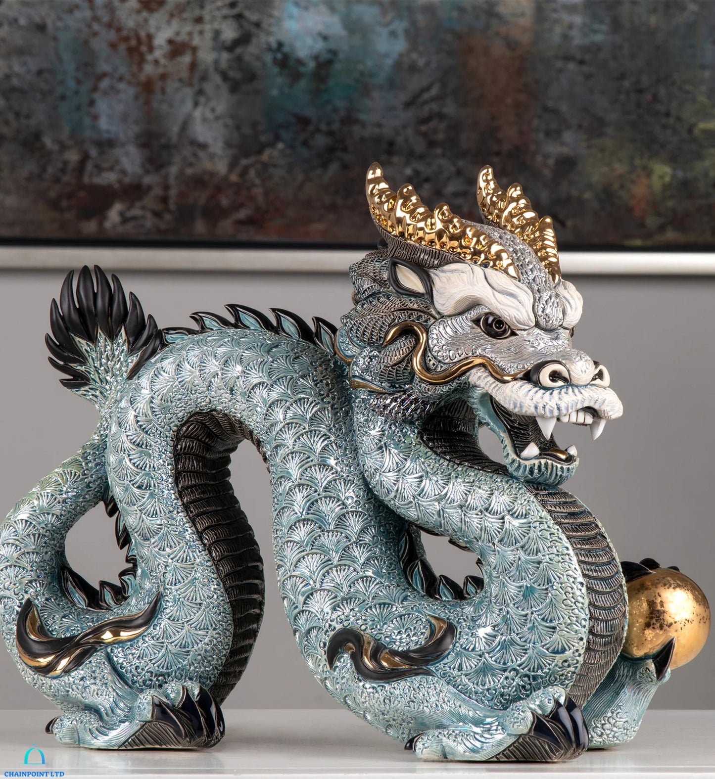 Zainab Blue Gold Ceramic Dragon