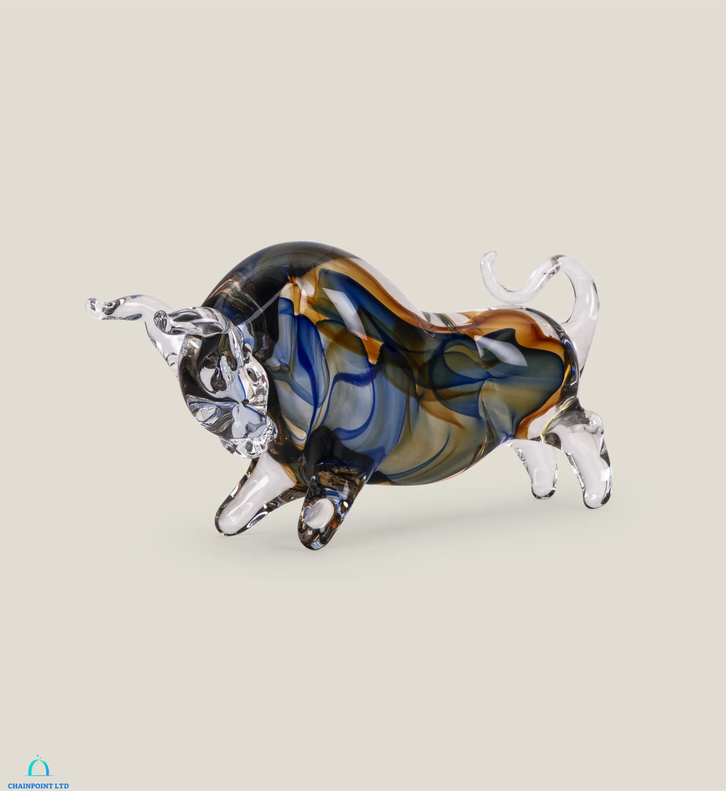 Lati blue glass bull sculpture