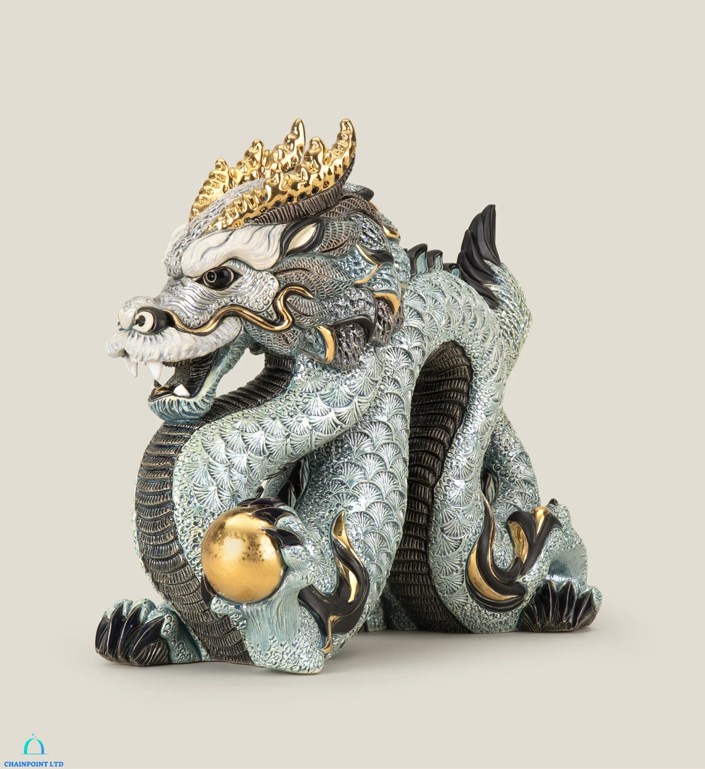 Zainab Blue Gold Ceramic Dragon