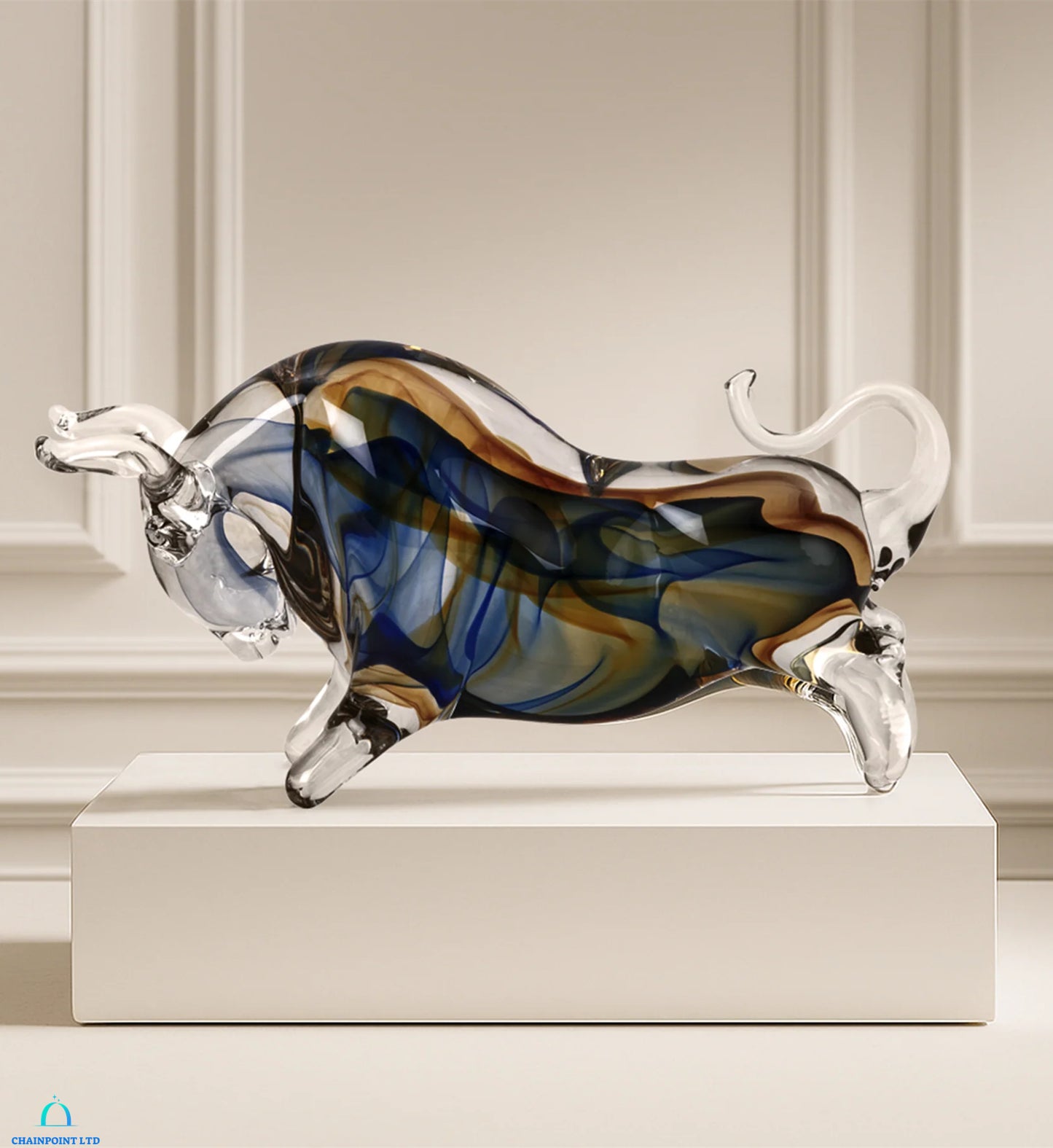 Lati blue glass bull sculpture